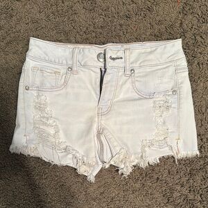 American Eagle Outfitters White Jean Shorts with Distressed Details